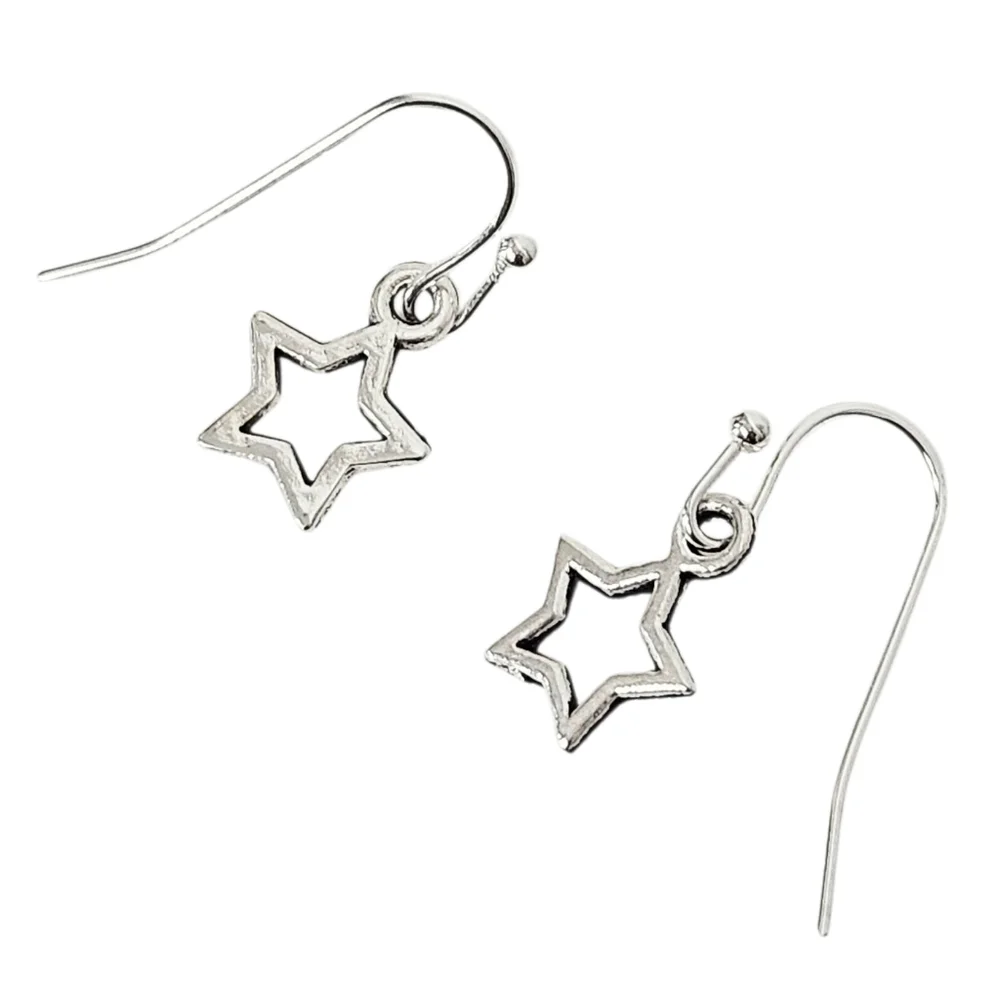 Silver Open Star Dangle Earrings Minimalist Celestial Everyday Jewelry - Picture 4 of 5